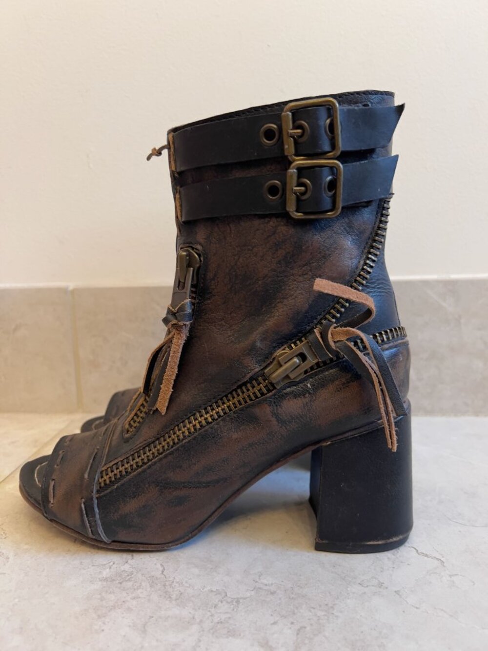 Freebird by Steven Brown Open-Toe Zippered Ankle Boot
